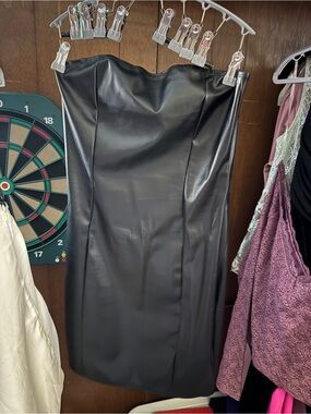 Source Unknown Black Strapless Faux Leather Mini Dress XL